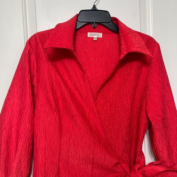 Ghospell Sister Jane Taffeta Wrap Mini Dress With Tie Waist & Long Sleeves M+ - Picture 7 of 12